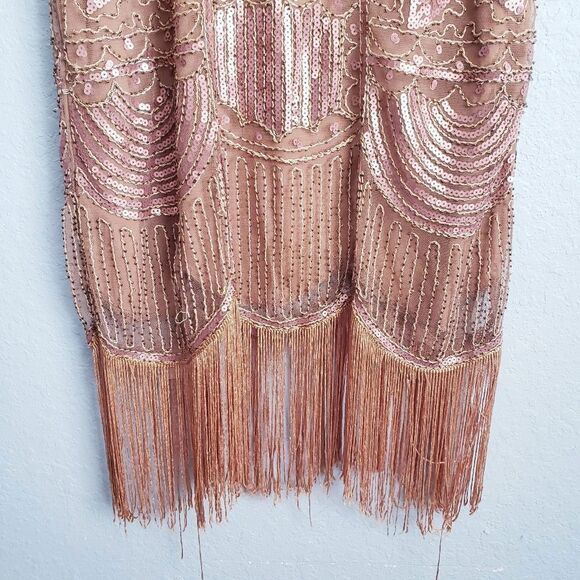 Unique Vintage 1920s Style Bronze Hand Beaded Fringe Bosley Flapper Dress - Picture 3 of 8